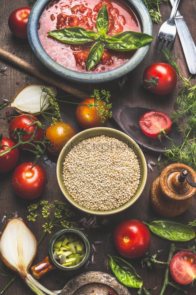 Similar – Green salad with pomegranate, manna croup, onion