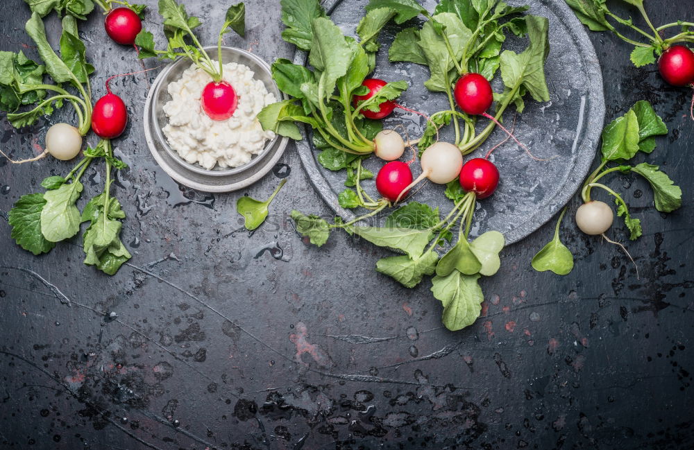 Image, Stock Photo Fresh juicy radishes with cream cheese