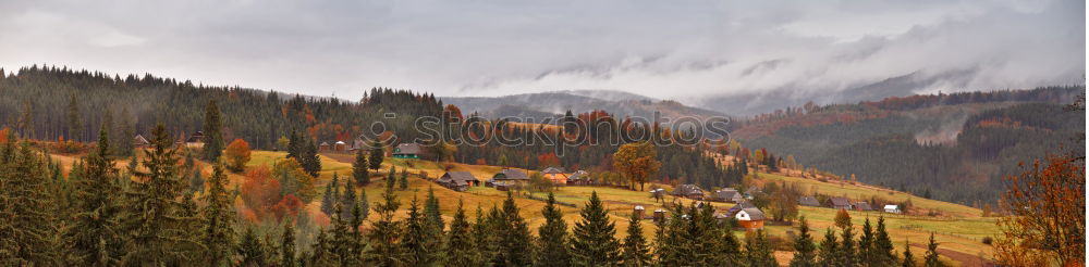 Similar – Image, Stock Photo autumn panorama in mountain hills. Village in October valley