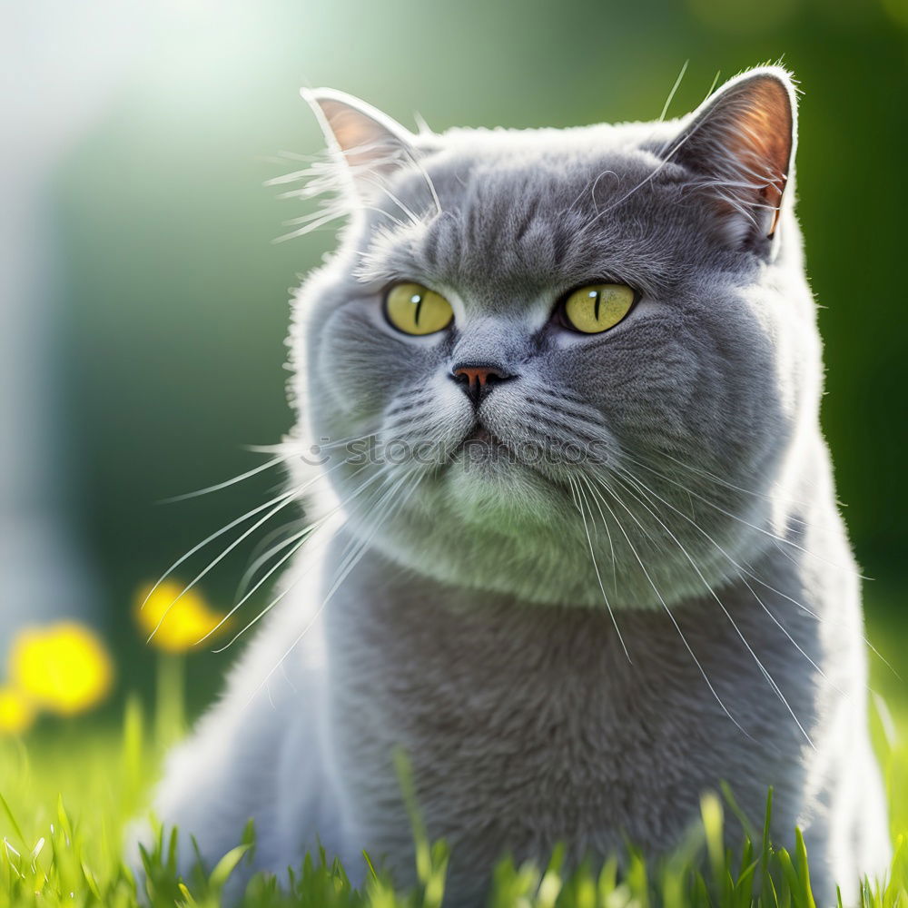 Similar – Grey cat sitting on a grass in a garden