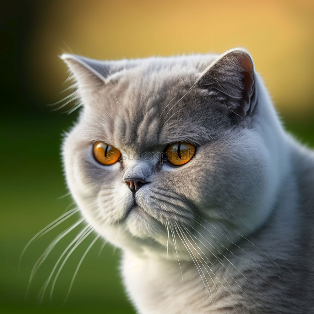 Similar – Grey cat sitting on a grass in a garden