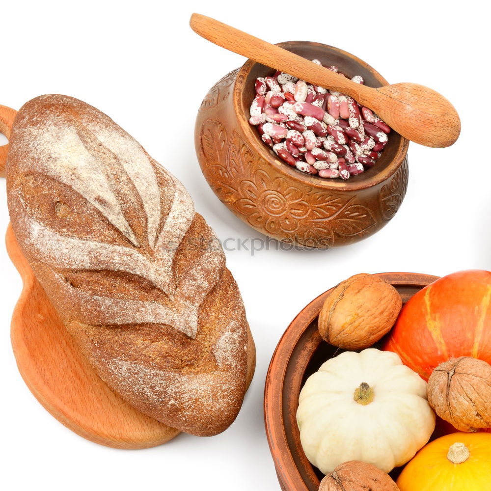 Similar – Image, Stock Photo Round ciabatta bread with olives.