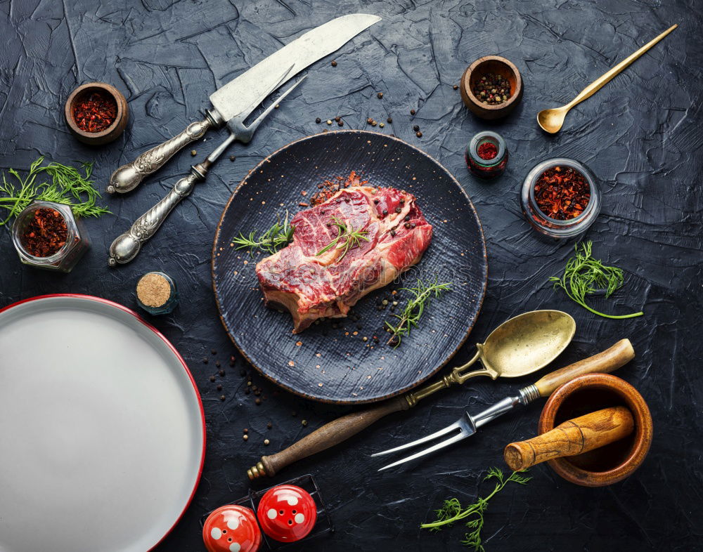 Similar – Image, Stock Photo Marbled steaks on the kitchen table