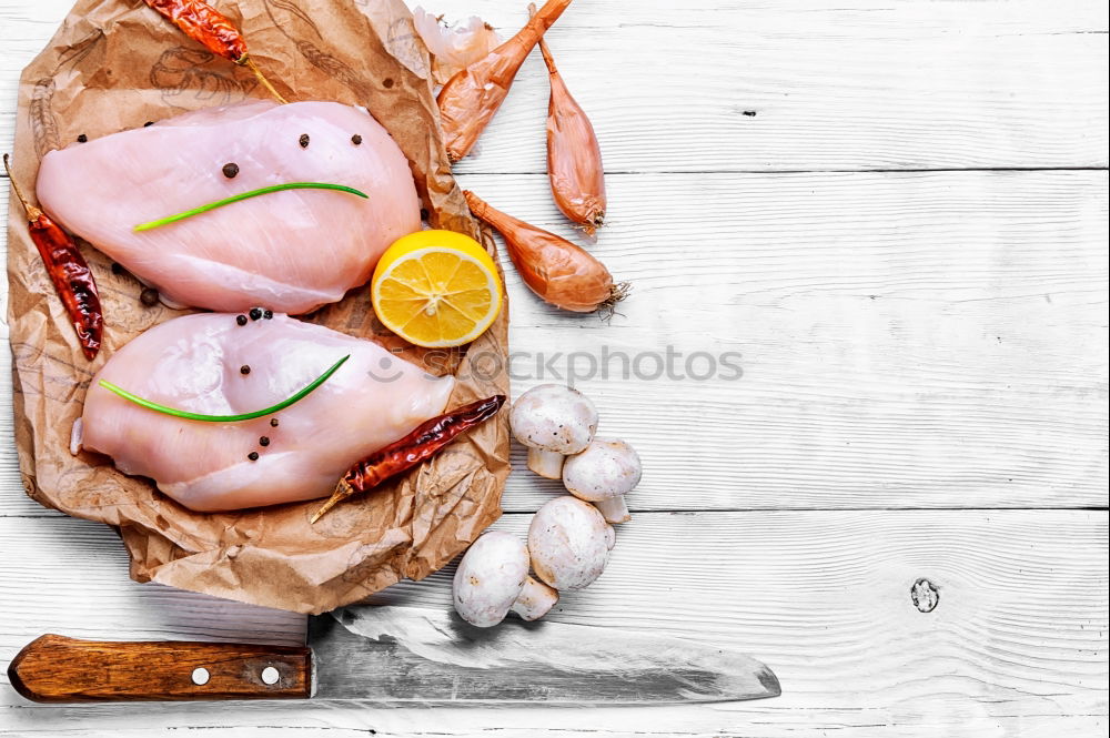 Similar – Image, Stock Photo Pork knuckle preparation in vintage bowl