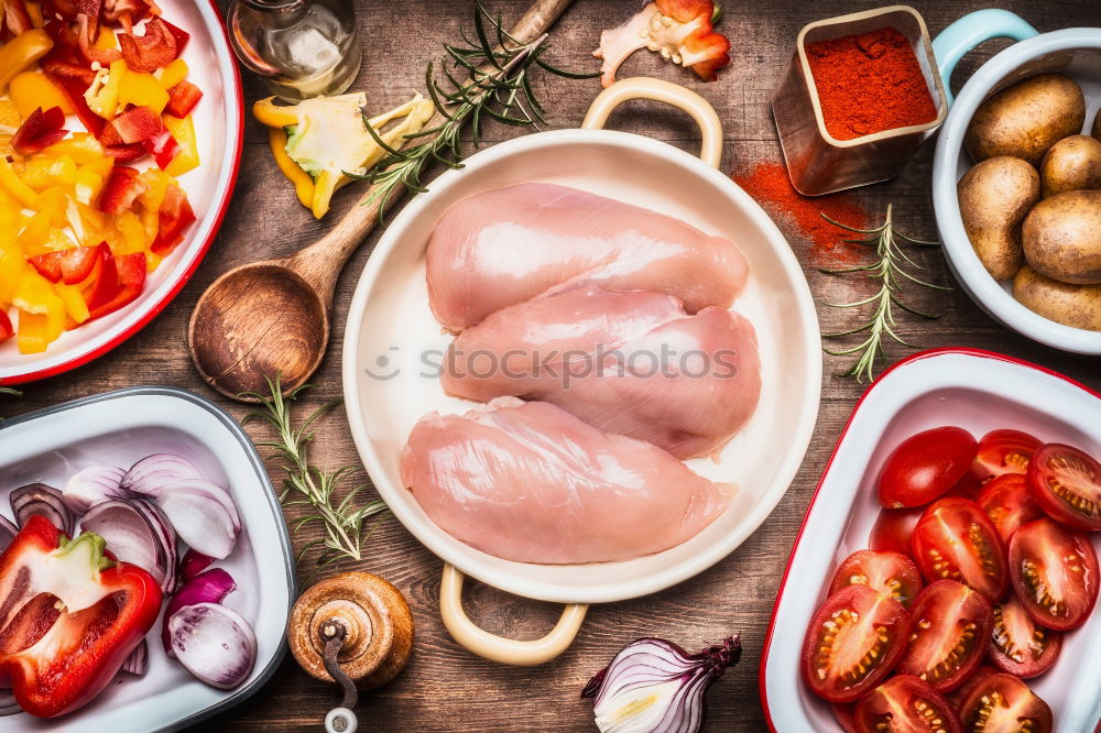 Similar – Image, Stock Photo Chicken with colorful vegetables and red sweet peppers