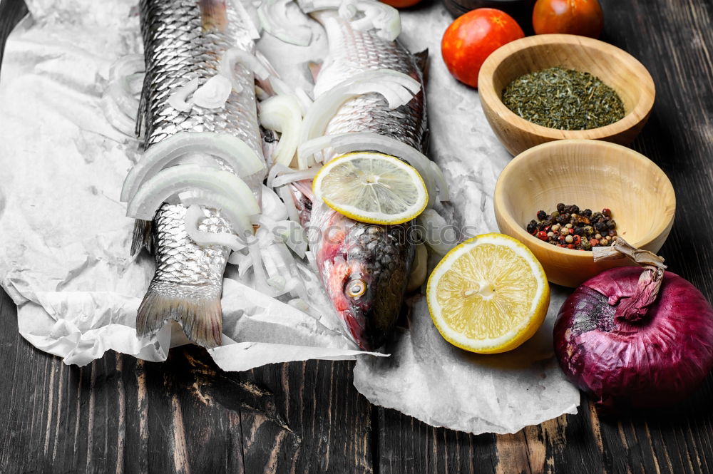 Similar – Image, Stock Photo fresh mackerel Seafood