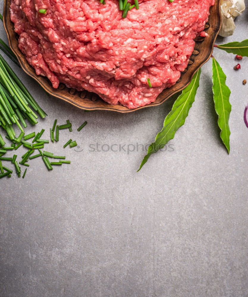 Image, Stock Photo Prepare organic minced meat with fresh ingredients