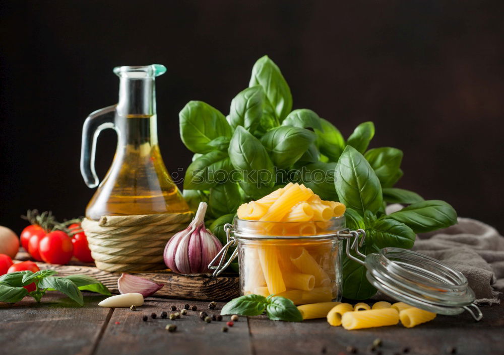 Similar – Image, Stock Photo Italian pasta, vegetables, herbs and olive oil