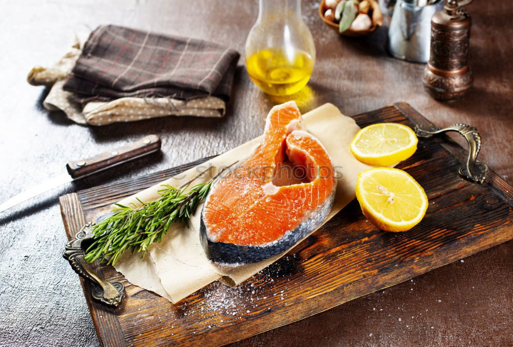 Similar – Image, Stock Photo Roasted salmon and vegetables