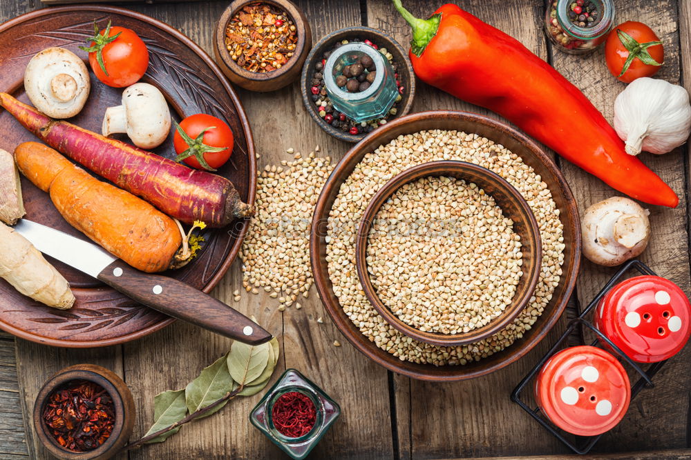 Similar – Image, Stock Photo Lentils with fresh vegetables and ingredients for cooking