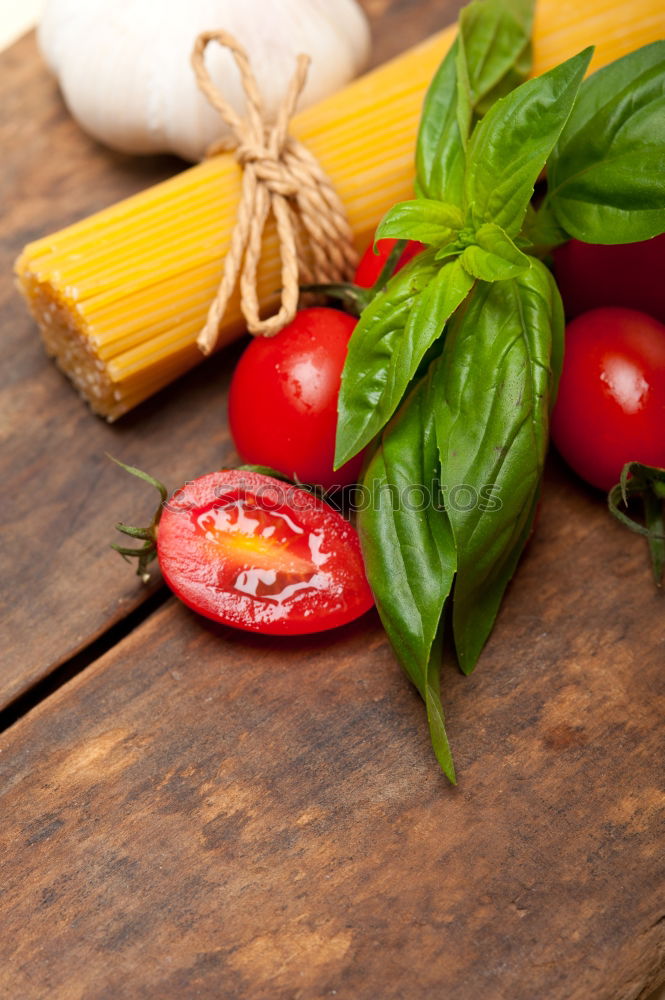 Similar – Image, Stock Photo Whole wheat pasta, vegetables, herbs and olive oil