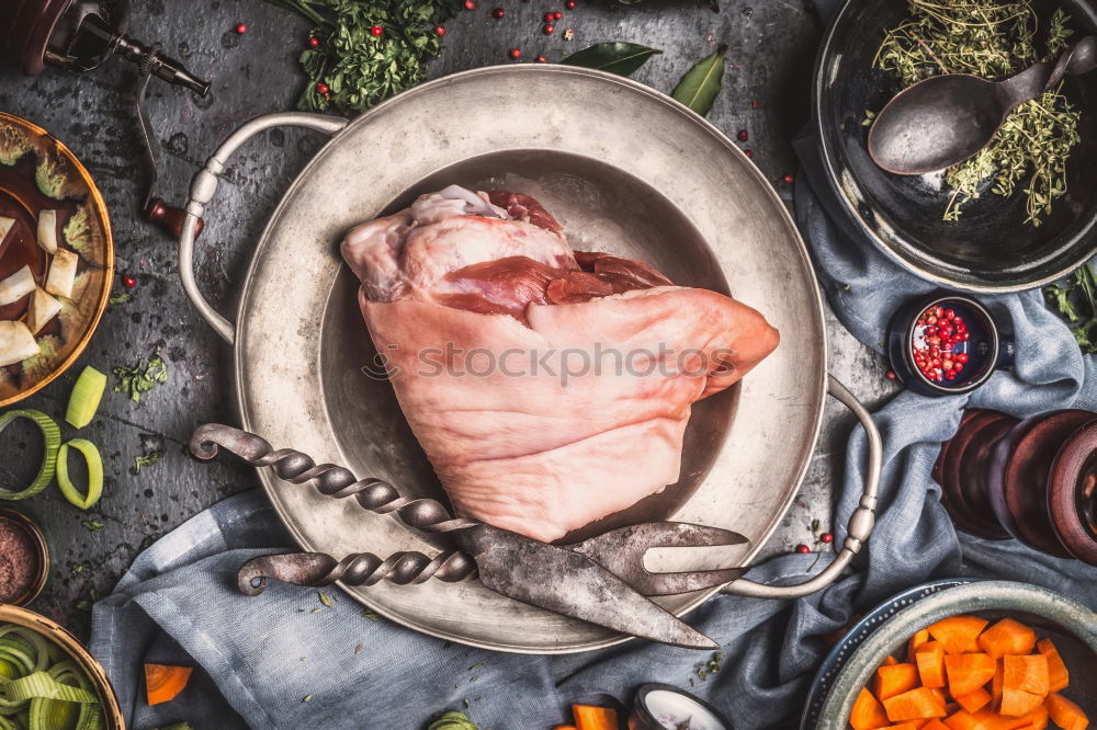 Image, Stock Photo Pork knuckle preparation in vintage bowl