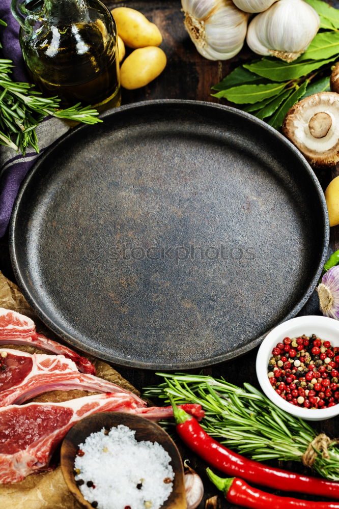 Image, Stock Photo Empty plates with lamb chop preparation