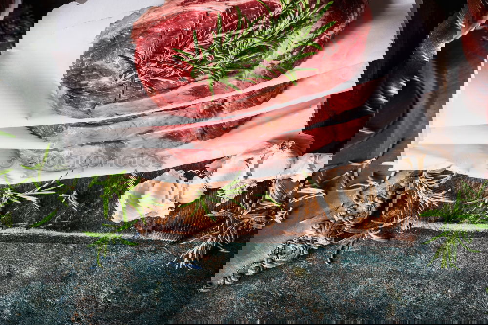 Similar – Image, Stock Photo Marbled steaks on the kitchen table