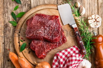 Similar – Image, Stock Photo Beef, vegetable ingredients, kitchen knife and saucepan