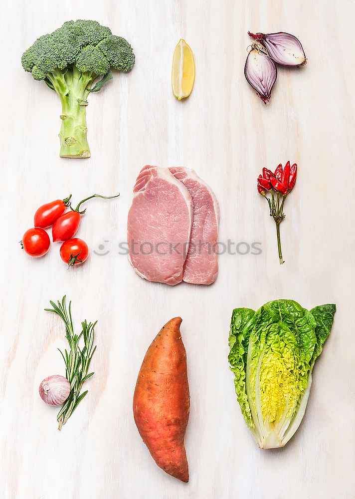 Similar – Image, Stock Photo Pork loin fillet with variation of organic vegetables