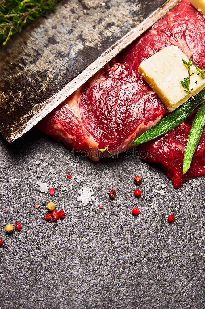 Image, Stock Photo Organic meat with herbs, butter and spices