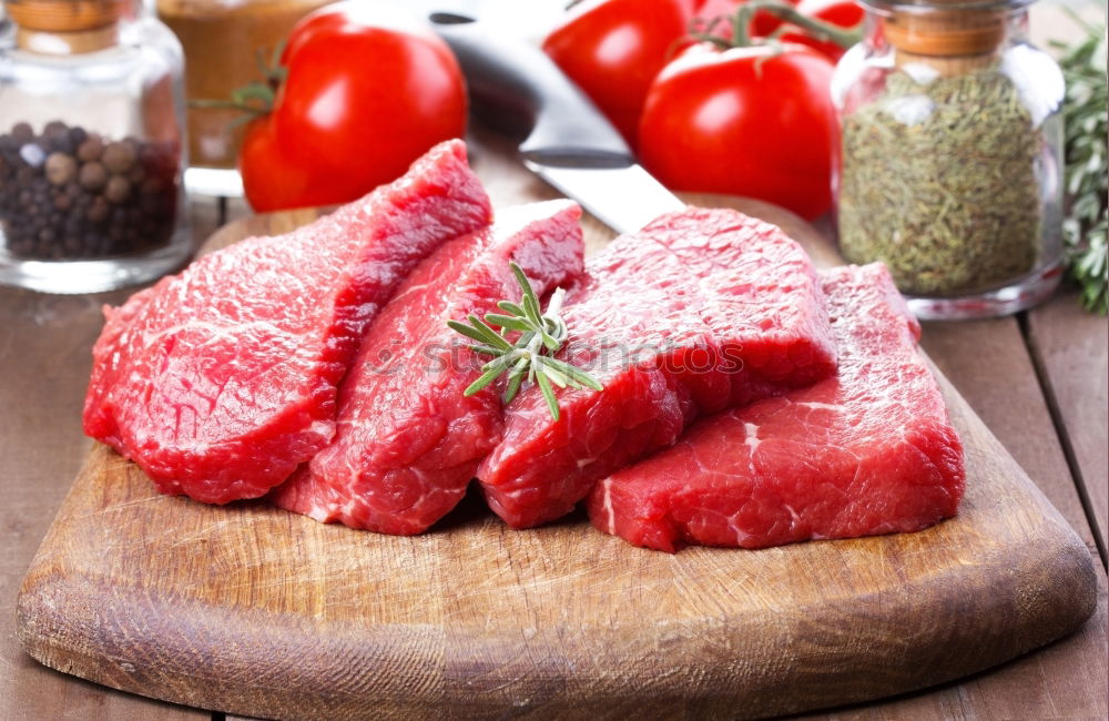 Similar – Image, Stock Photo Beef, vegetable ingredients, kitchen knife and saucepan