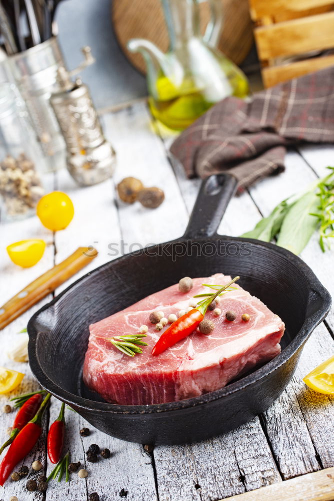 Similar – Image, Stock Photo Empty plates with lamb chop preparation