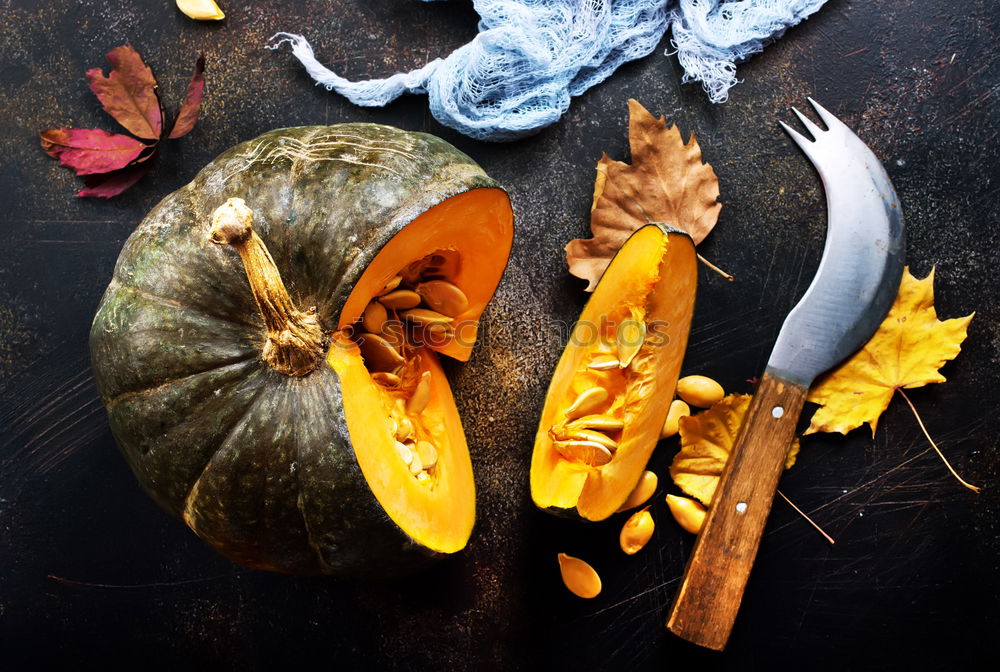 Similar – Image, Stock Photo Pieces of pumpkin in salt and pepper