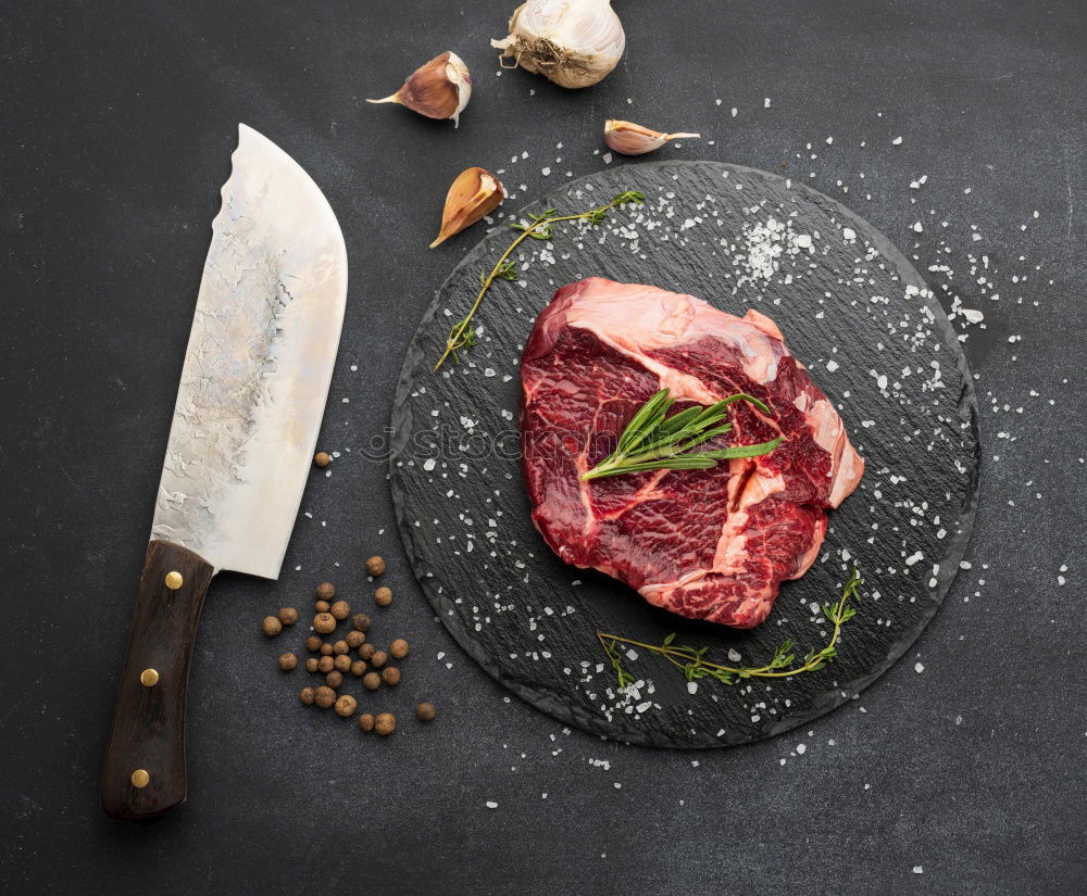 Similar – Image, Stock Photo Marbled steaks on the kitchen table