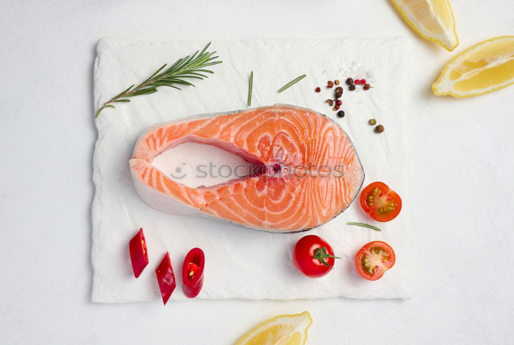 Similar – Image, Stock Photo Fresh raw salmon on a wooden cutting board