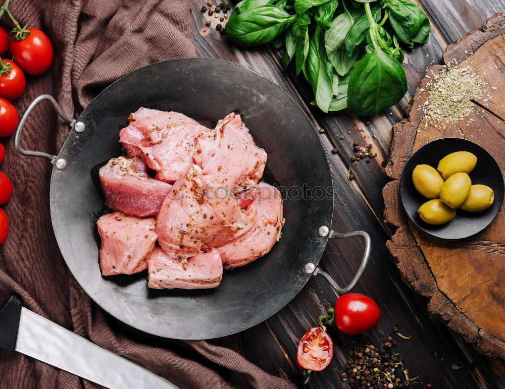 Similar – Image, Stock Photo Tricolor pasta, vegetables and herbs on a wooden background