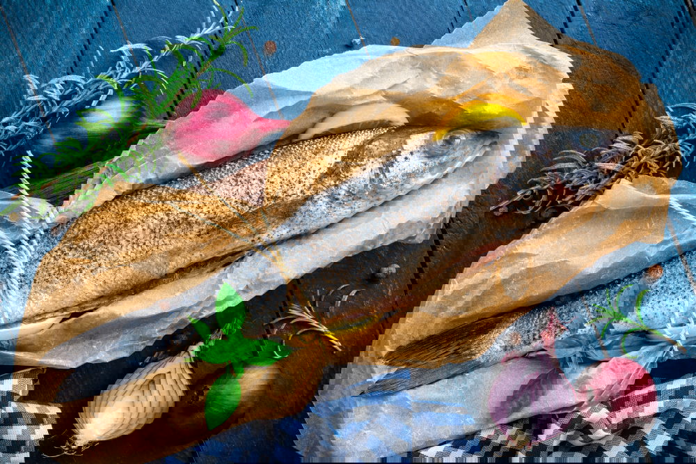 Similar – Image, Stock Photo Roasted salmon and vegetables
