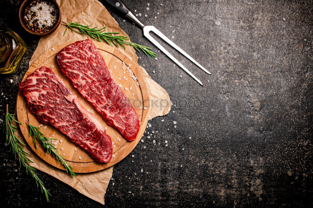 Similar – Image, Stock Photo Hip steak , medium fried with salsa sauce