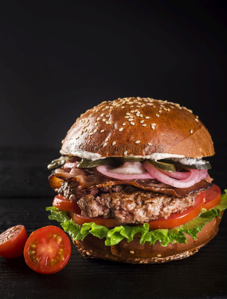 Similar – Image, Stock Photo burger with tomato sugo, rucola, goat cheese