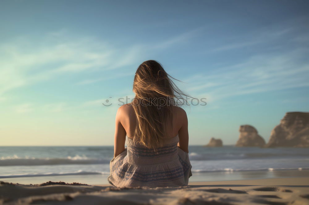 Similar – Image, Stock Photo hair of a girl in the wind in front of the sea