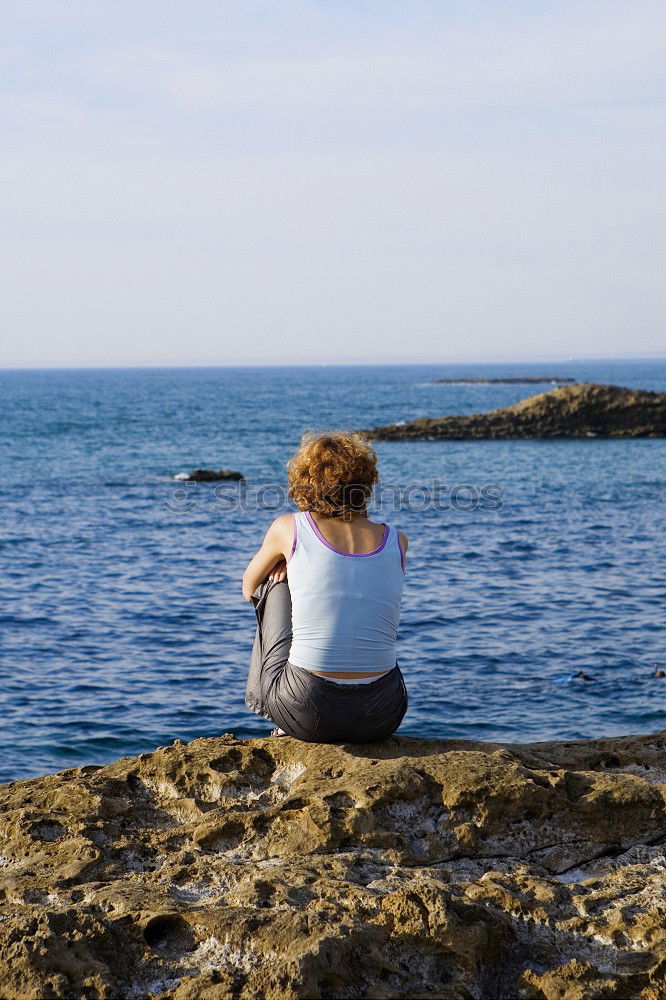 Similar – Image, Stock Photo Woman sitting at edge of rock