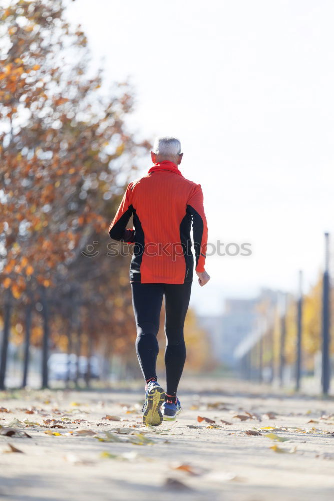 Image, Stock Photo Rear view of a senior man in sport clothes jogging in the park