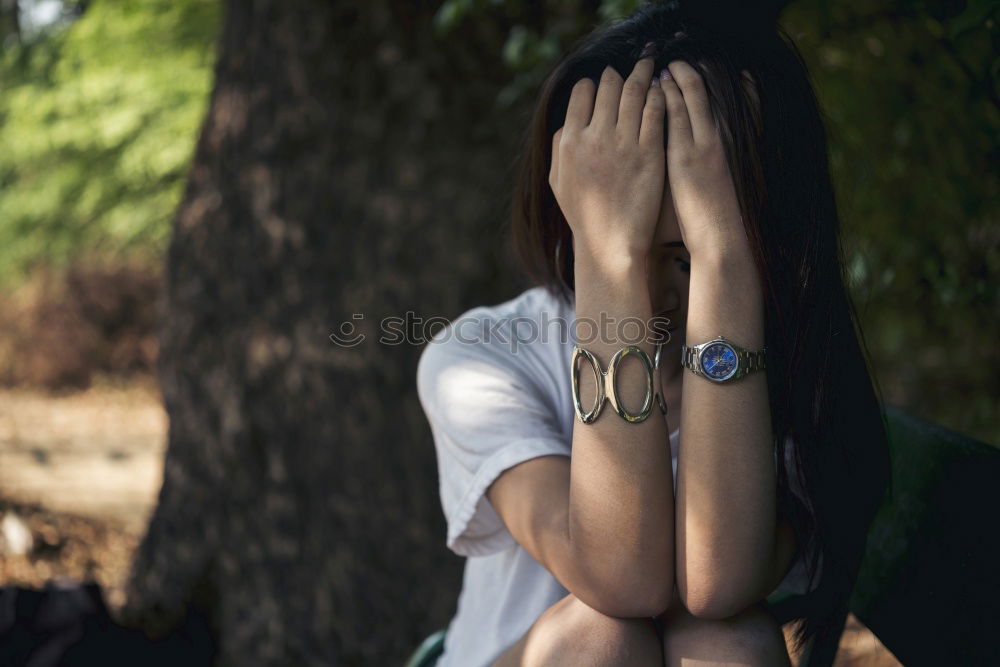 Similar – Image, Stock Photo Woman leaning against window pane