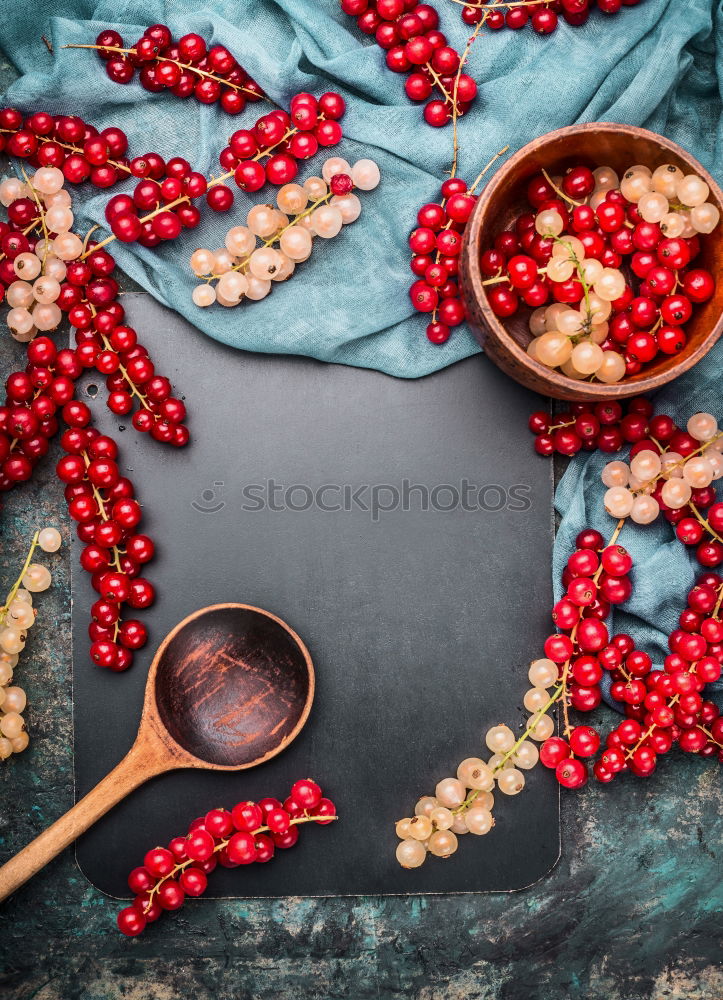 Image, Stock Photo Red and white currants with bowl and wooden spoon