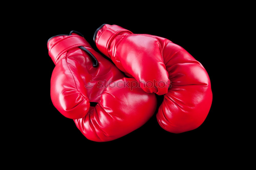 Image, Stock Photo red leather boxing gloves and a black textile bandage