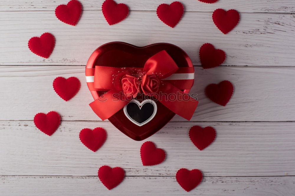 Image, Stock Photo Heart made of red roses on wooden table for Valentine’s Day.