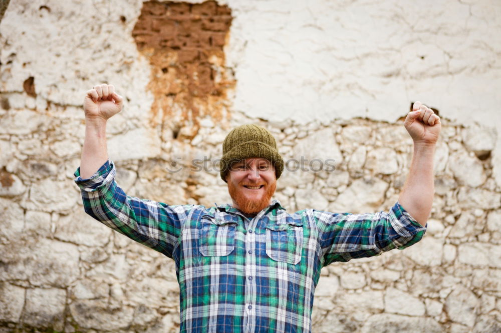 Similar – Image, Stock Photo Portrait of a hipster guy putting silly face