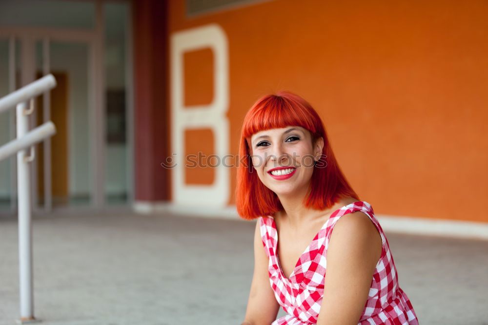 Similar – Image, Stock Photo Red haired woman relaxed in the park