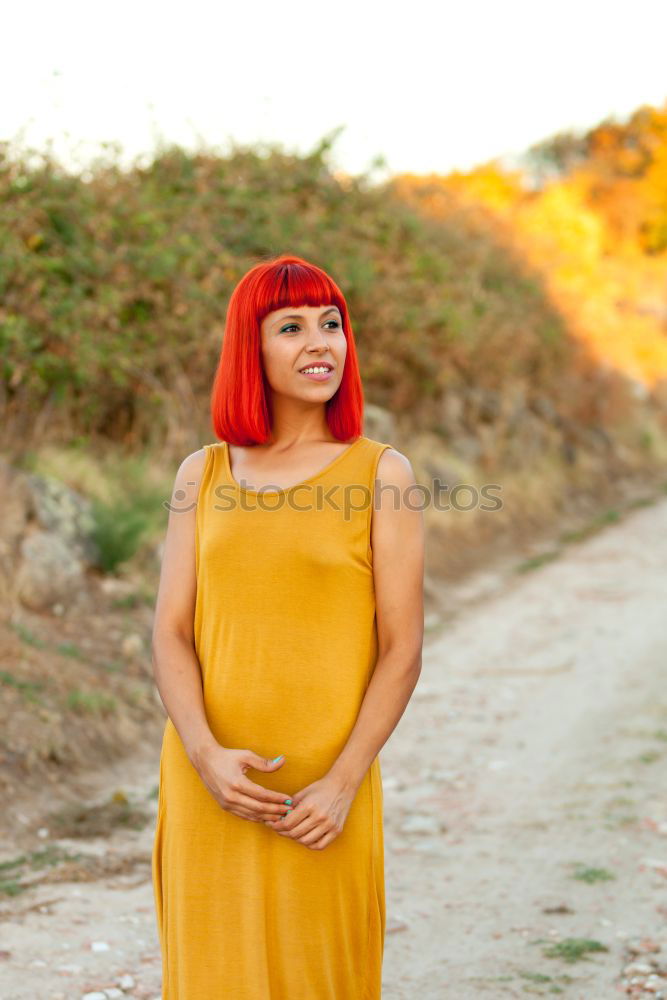 Similar – Image, Stock Photo Red haired woman taking a walk