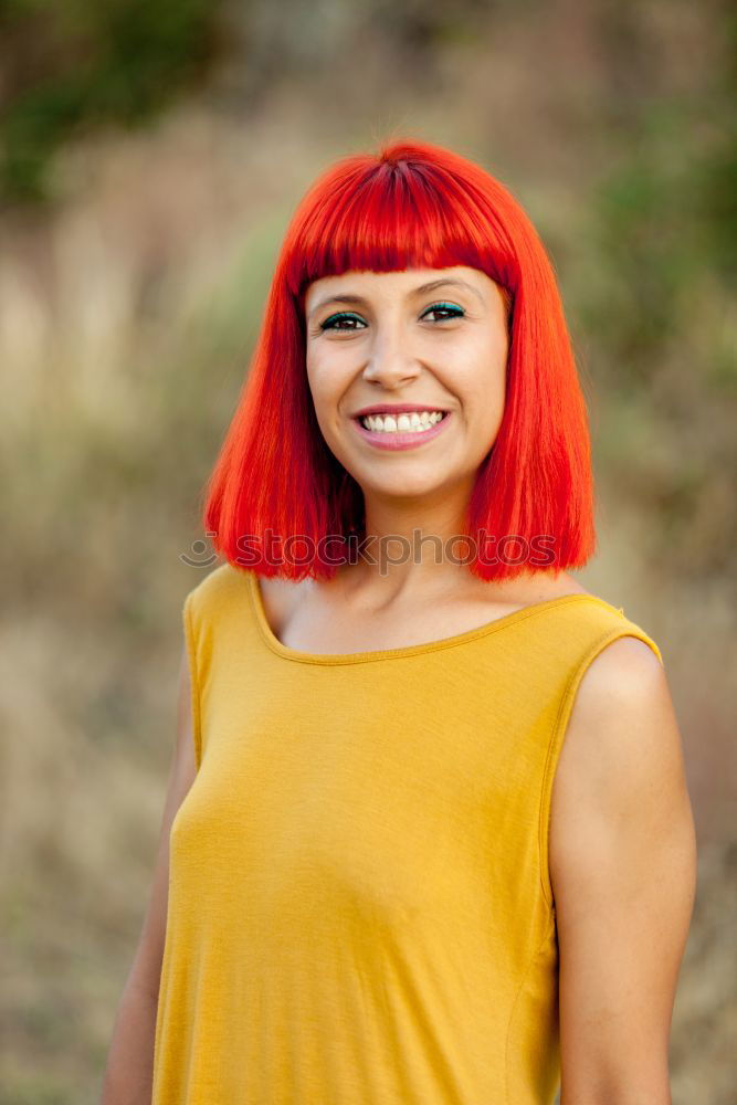 Similar – Image, Stock Photo Happy red hair woman in a park