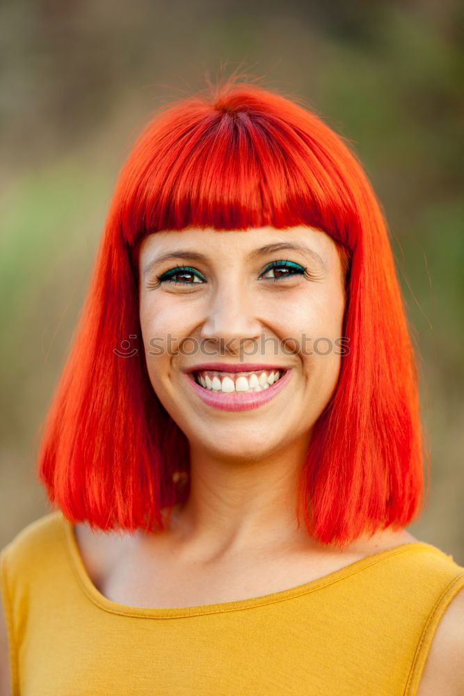 Similar – Image, Stock Photo Happy red hair woman in a park