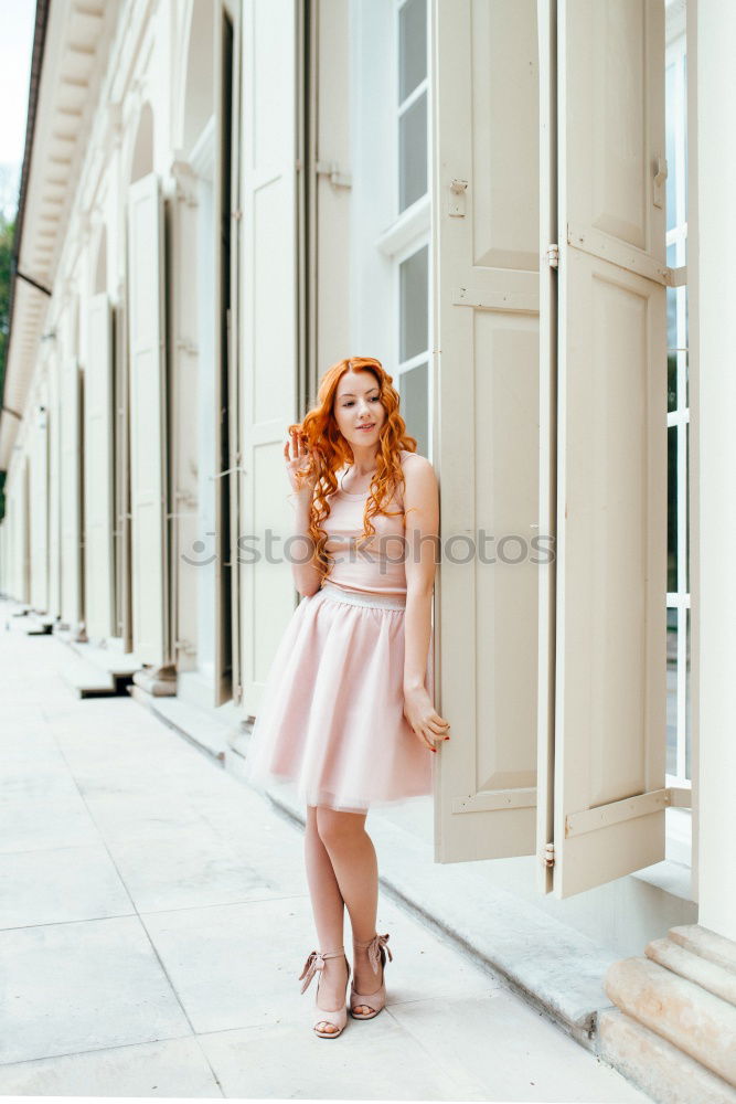 Similar – Image, Stock Photo Funny young blonde woman standing on urban background.