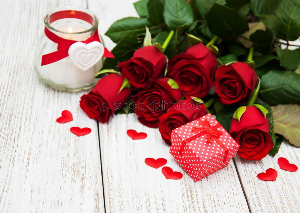 Similar – Image, Stock Photo Red rose bouquet with bow and heart