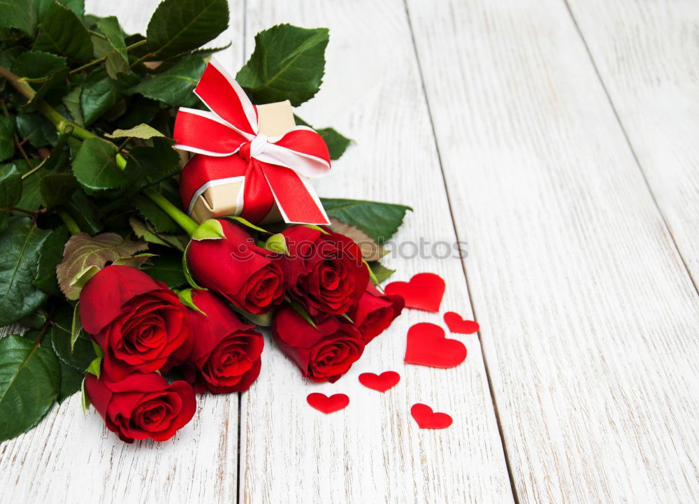 Similar – Image, Stock Photo Red rose bouquet with bow and heart