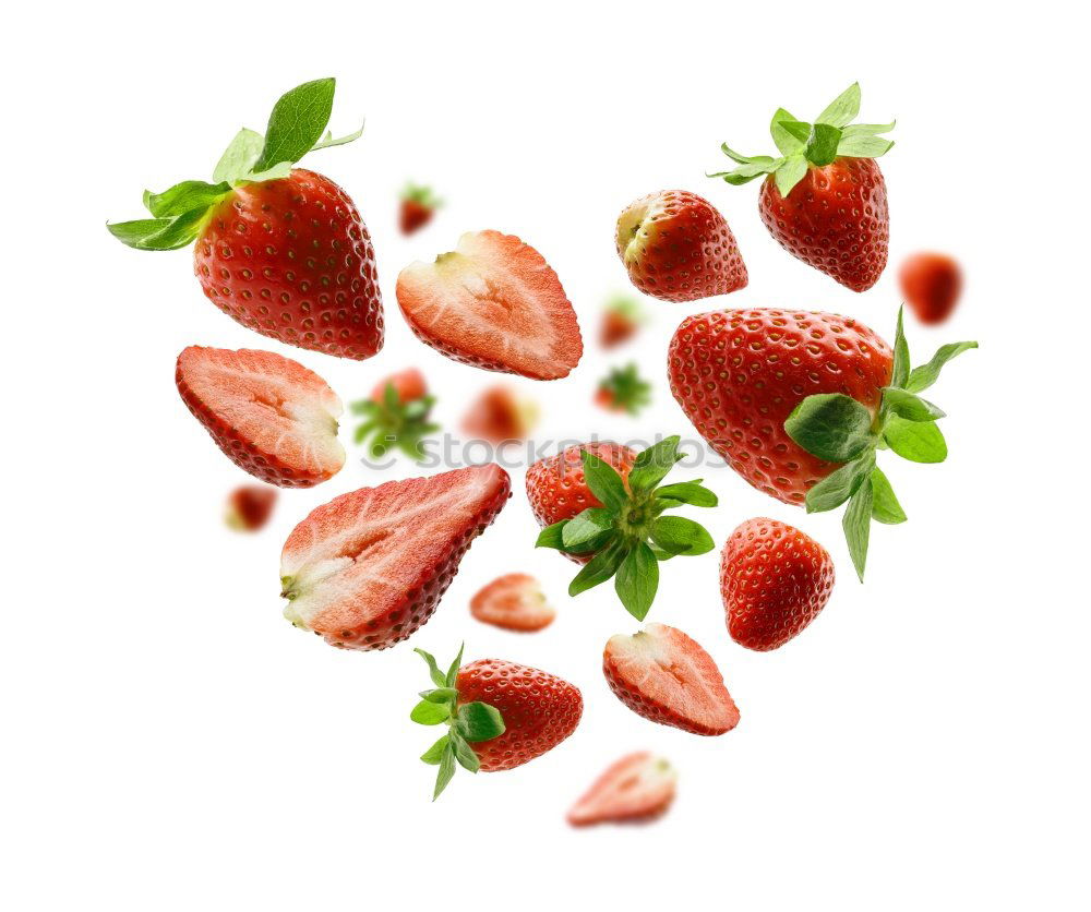 Similar – Image, Stock Photo Cut strawberries in heart form on turquoise blue