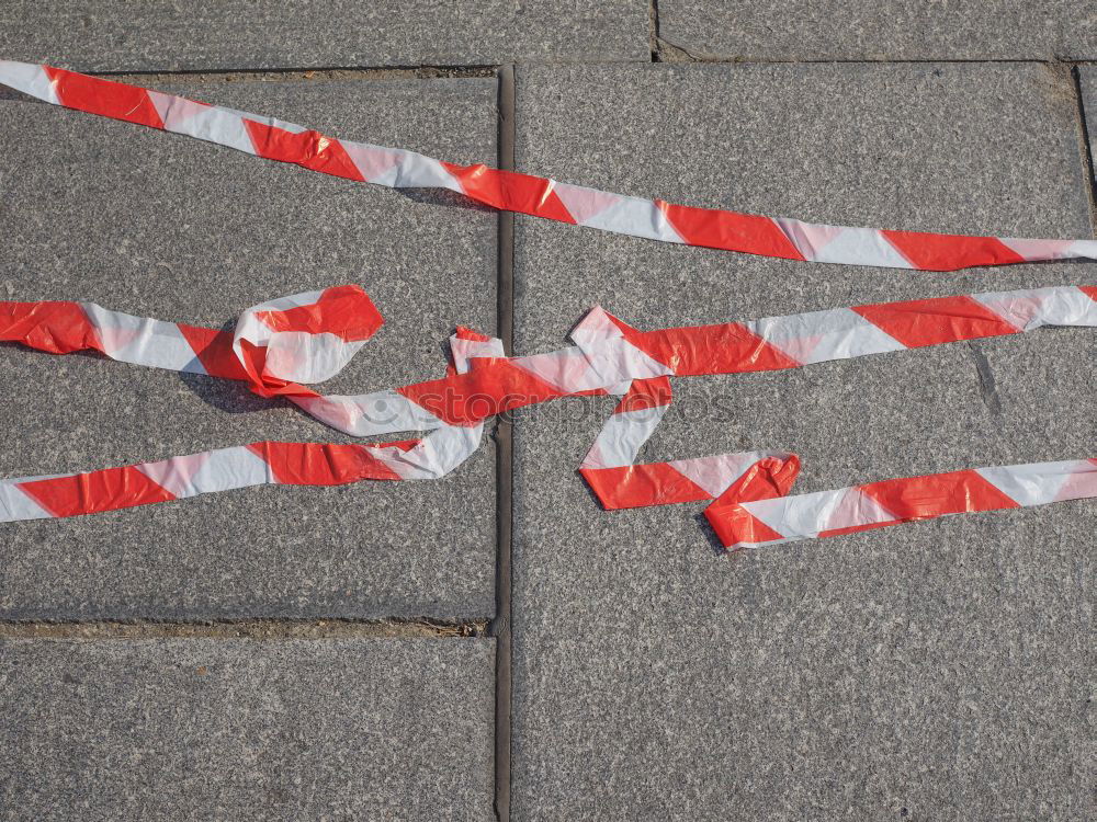 Similar – Image, Stock Photo Corona-Thoughts | Red and white signal crime scene flutter tape stretched criss-cross over a children’s swing and the sand of a children’s playground