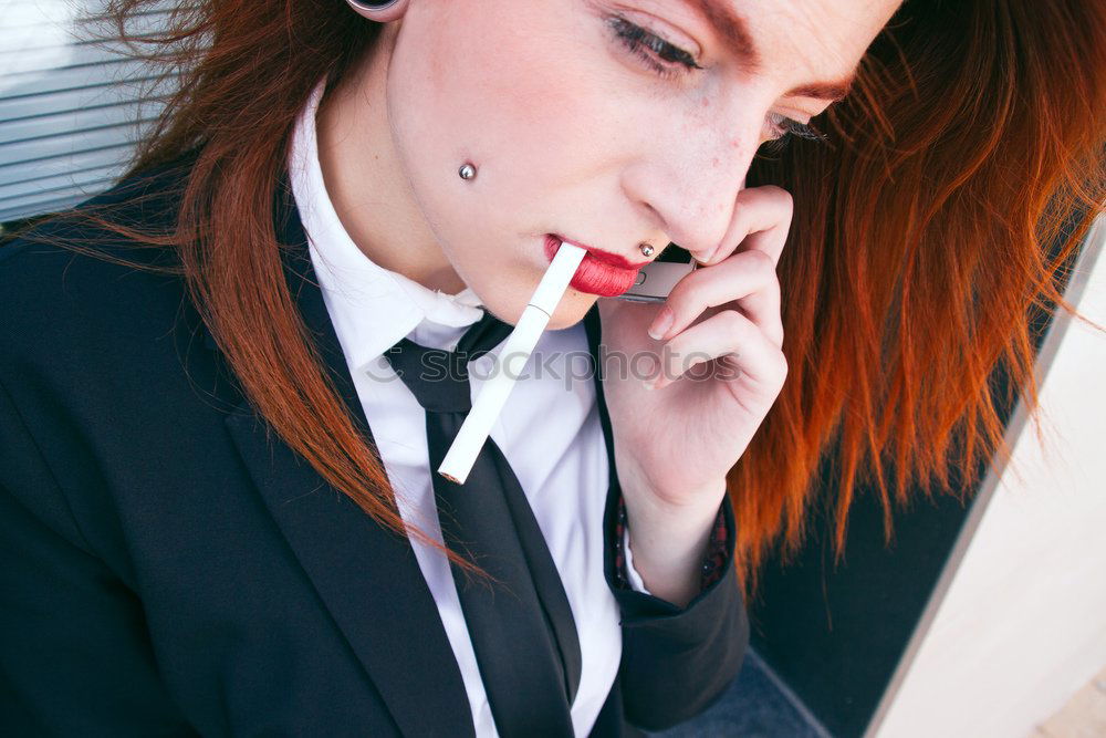 Similar – Redhead business woman with her blank calling card