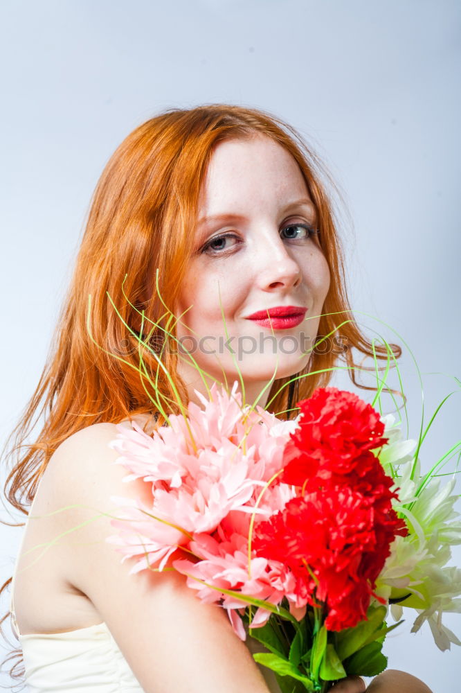 Similar – Image, Stock Photo Happy woman with red hair and yellow dress