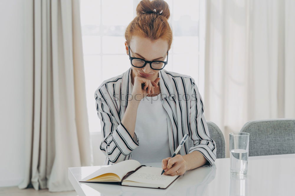 Similar – Image, Stock Photo Woman with book at table